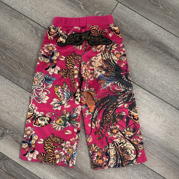 Ed Hardy Pink Graphic print wide leg Pants kids size 3 - Picture 3 of 4